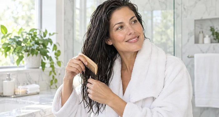 Woman rinsing her hair