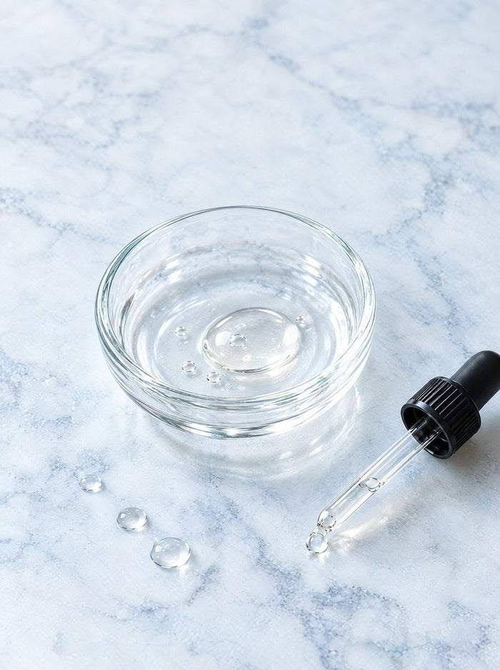 Clear panthenol drops with a glass dropper